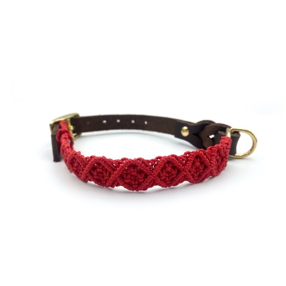 Welpen Halsband – mitwachsendes Makramee & Fettleder Welpen Halsband – mitwachsendes Makramee & Fettleder