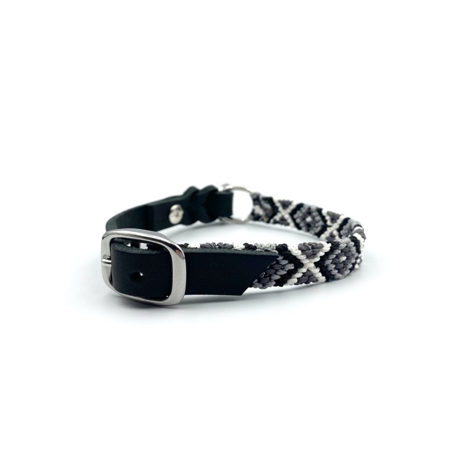 Freundschafts-Halsband „Tao“ – Schwarz-Grau mit Fettleder & Silberbeschlägen