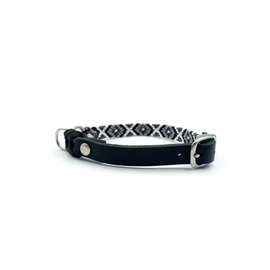 Freundschafts-Halsband „Tao“ – Schwarz-Grau mit Fettleder & Silberbeschlägen