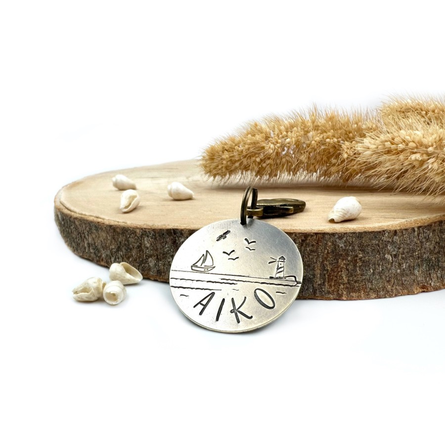 Hundemarke „Ocean Breeze“ – Küstenmotiv, Name & Telefonnummer | Handgestempelt Hundemarke „Ocean Breeze“ – Küstenmotiv, Name & Telefonnummer | Handgestempelt